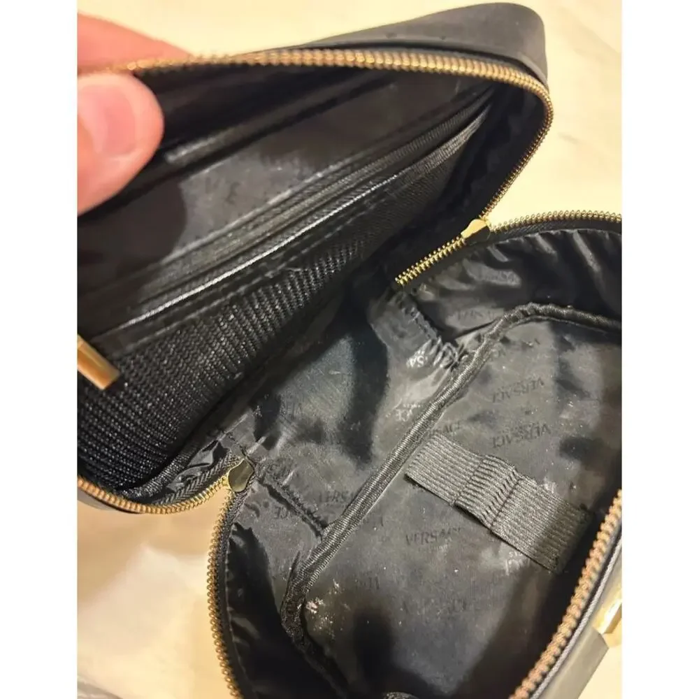 VERSACE Fragrances Black Travel Vanity TOILETRY Case Gold Greca Makeup BAG